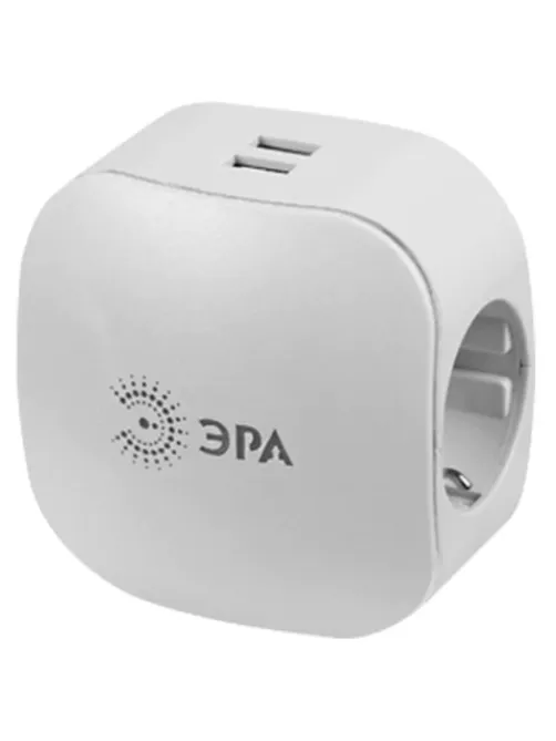 Сетевой разветвитель ЭРА SP-3e 3 розетки + 2 USB, с заземлением, со шторками, 16 А, белый, SP-3e-USB-2A