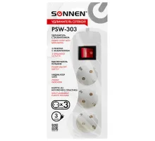 Удлинитель сетевой SONNEN PSW-303, 3 розетки c заземлением, выключатель 10 А, 3 м, белый, 513660