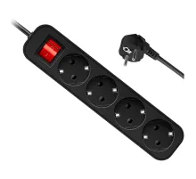 Удлинитель сетевой DEFENDER G450, 4 розетки, c заземлением, выключатель, 10А, длина 5 м, черный, 99339