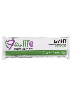Бинт марлевый стерильный NEW LIFE 7 м х 14 см, плотность 36 (±2) г/м2, индивидуальная упаковка, 215991