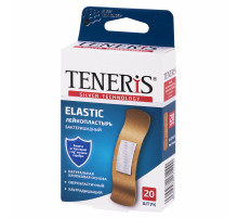 Набор пластырей 20 шт. TENERIS ELASTIC, эластичный, на тканевой основе, бактерицидный с ионами серебра, коробка с европодвесом, 0208-029