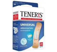 Набор пластырей 20 шт. TENERIS UNIVERSAL универсальный на полимерной основе, бактерицидный с ионами серебра, коробка с европодвесом, 0208-006