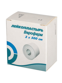 Лейкопластырь рулонный ВЕРОФАРМ, 3х500 см, тканевая основа, картонная коробка, 20024111