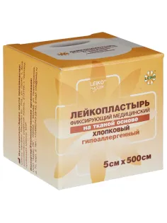 Лейкопластырь рулонный LEIKO 5х500 см, тканевая основа, белый, картонная коробка, 531220