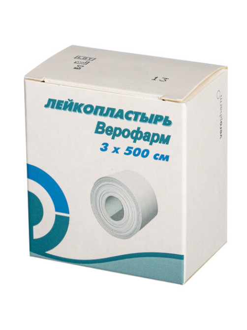 Лейкопластырь рулонный ВЕРОФАРМ, 3х500 см, тканевая основа, картонная коробка, 20024111