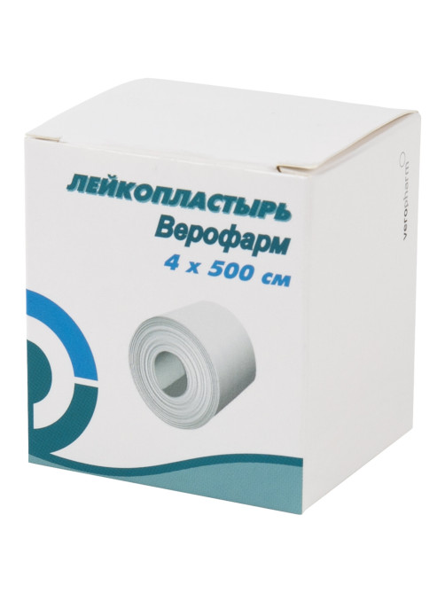 Лейкопластырь рулонный ВЕРОФАРМ, 4х500 см, тканевая основа, картонная коробка, 20024113