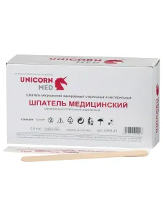 Шпатель деревянный стерильный двухсторонний 18x150 мм, КОМПЛЕКТ 100 шт., UNICORNMED, ОР01-61