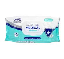 Дезинфицирующие салфетки спиртовые 100 штук SMART MEDICAL, крышка-клапан, 72029