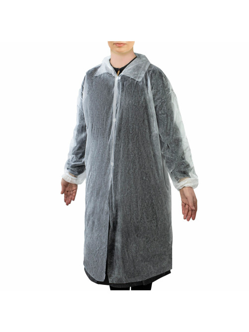 Халат одноразовый белый на липучках КОМПЛЕКТ 10 шт., 4XL, 64-66 размер, 110 см, рукав на резинке, 30 г/м2, ОПТИТРЕЙД