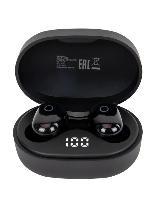 Наушники беспроводные TWS внутриканальные с микрофоном, SONNEN EP-BH25B, Bluetooth 5.3, черные, 514125