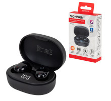 Наушники беспроводные TWS внутриканальные с микрофоном, SONNEN EP-BH25B, Bluetooth 5.3, черные, 514125