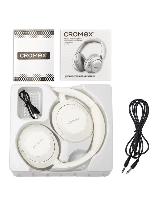 Наушники беспроводные полноразмерные складные раздвижные, CROMEX (КРОМЕКС) HP-043W, Bluetooth 5.4, белые, 514120