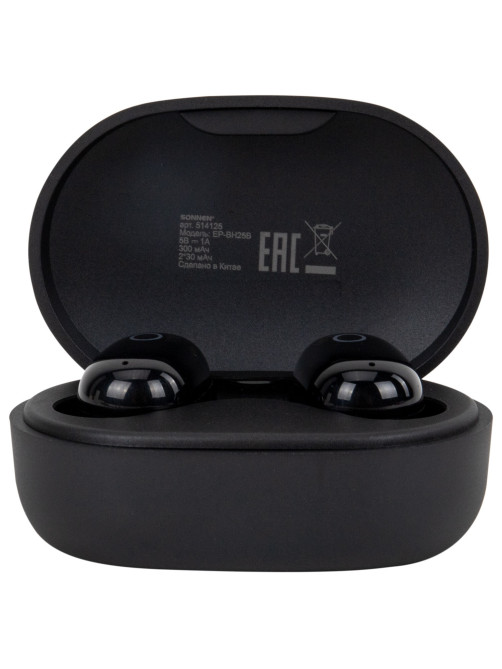 Наушники беспроводные TWS внутриканальные с микрофоном, SONNEN EP-BH25B, Bluetooth 5.3, черные, 514125