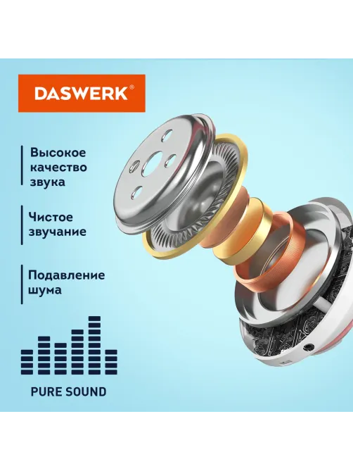 Наушники беспроводные большие светящиеся накладные, чёрные DASWERK (ДАСВЕРК) B-39, 513805