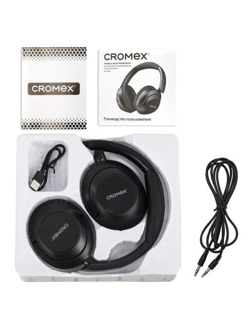 Наушники беспроводные полноразмерные складные раздвижные CROMEX (КРОМЕКС) HP-043B, Bluetooth 5.4, черные, 514119