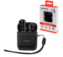 Наушники беспроводные TWS вкладыши с микрофоном, SONNEN EP-BH10B, Bluetooth 5.3, черные, 514122