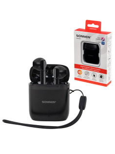 Наушники беспроводные TWS вкладыши с микрофоном, SONNEN EP-BH10B, Bluetooth 5.3, черные, 514122