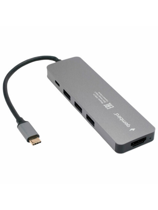 Док-станция GEMBIRD Type-C 5 в 1: 3хUSB3.1, PD100W, HDMI, кабель 17 см, алюминий, UHB-D1