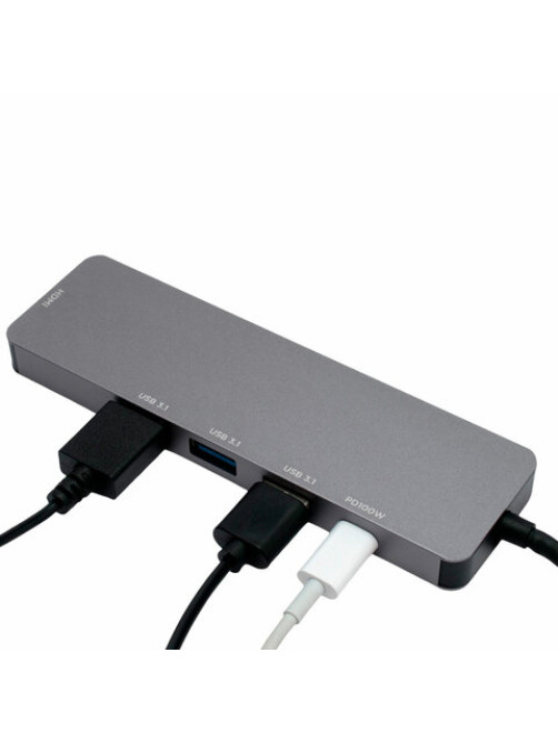 Док-станция GEMBIRD Type-C 5 в 1: 3хUSB3.1, PD100W, HDMI, кабель 17 см, алюминий, UHB-D1