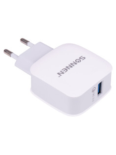 Зарядное устройство быстрое сетевое (220 В) SONNEN, USB QC 3.0 18 Вт, 3 А, белое, 455506