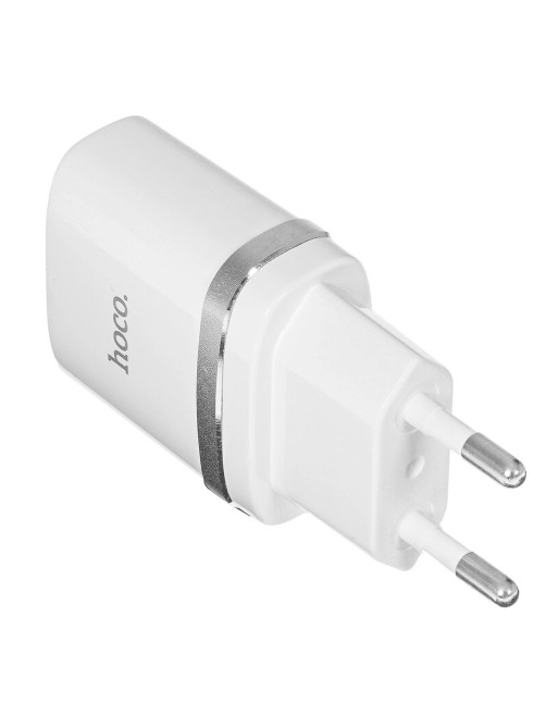 Зарядное устройство сетевое HOCO 12 Вт, 2.4 А, 2 х USB, кабель Type-C, 1 м, белый, УТ000023100