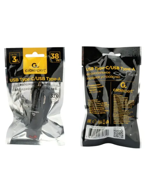 Зарядное устройство автомобильное CABLEXPERT 38 Вт, 3 А, QC3.0/PD, 1 х USB, 1 х Type-C, MP3A-UC-CAR24