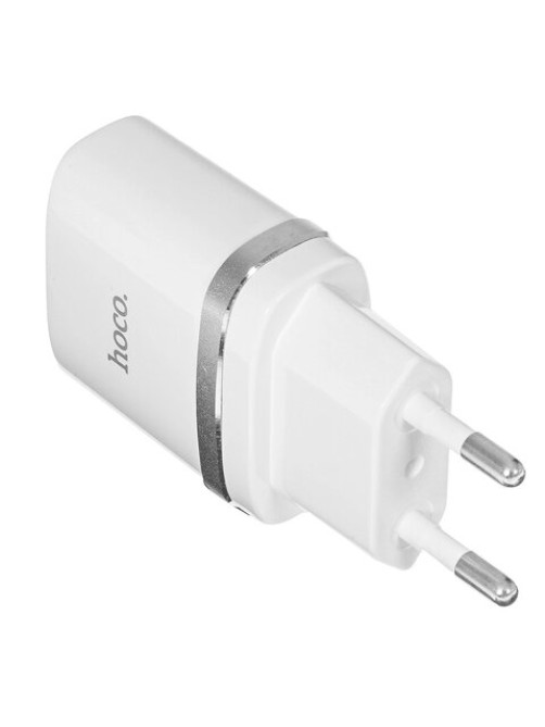 Зарядное устройство сетевое HOCO 12 Вт, 2.4 А, 2 х USB, кабель Type-C, 1 м, белый, УТ000023100