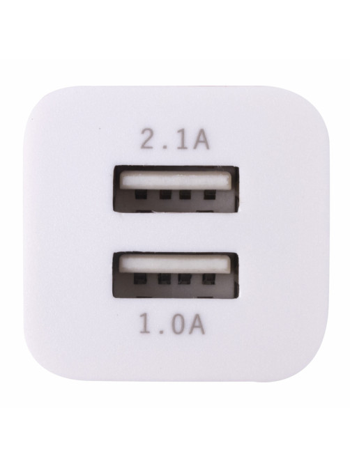 Зарядное устройство сетевое (220В) SONNEN, 2 порта USB, выходной ток 2,1 А, белое, 454797