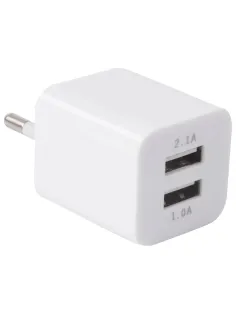 Зарядное устройство сетевое (220В) SONNEN, 2 порта USB, выходной ток 2,1 А, белое, 454797