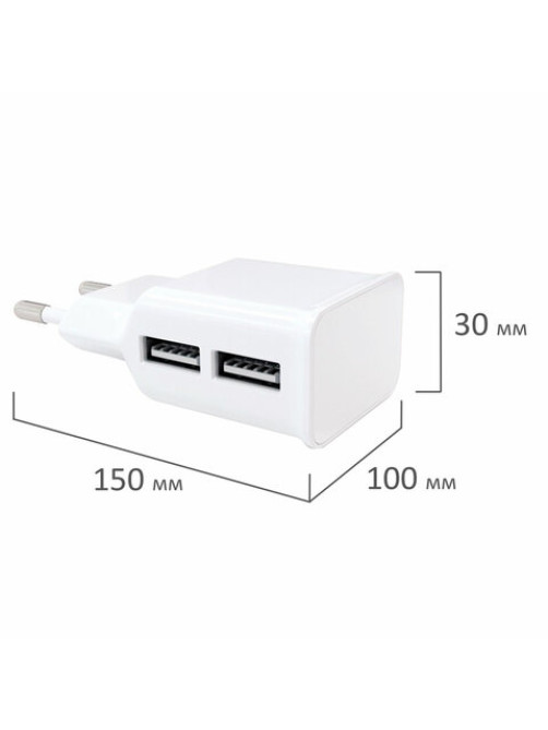 Зарядное устройство сетевое (220 В) RED LINE NT-2A, 2 порта USB, выходной ток 2,1 А, белое, УТ000009405