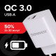 Зарядное устройство быстрое сетевое (220 В) SONNEN, USB QC 3.0 + Type-C PD 20 Вт, 3 А, белое, 455505