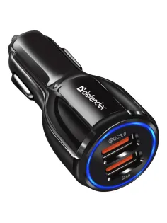 Зарядное устройство АВТОМОБИЛЬНОЕ, 2 порта USB, выходной ток 3А, черное, DEFENDER UCA-100, 83833