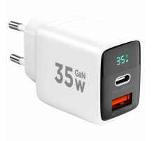Зарядное устройство сетевое (220В) CABLEXPERT, дисплей, 35 Вт GaN, QC4/PD3, 1хUSB, 1хType-C, MP3A-PC-52