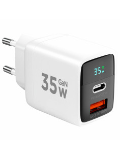 Зарядное устройство сетевое (220В) CABLEXPERT, дисплей, 35 Вт GaN, QC4/PD3, 1хUSB, 1хType-C, MP3A-PC-52
