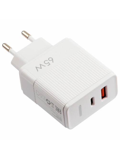 Зарядное устройство быстрое сетевое (220 В) USB QC3.0+Type-C PD 65 Вт, 3 А, RED LINE, УТ000033860