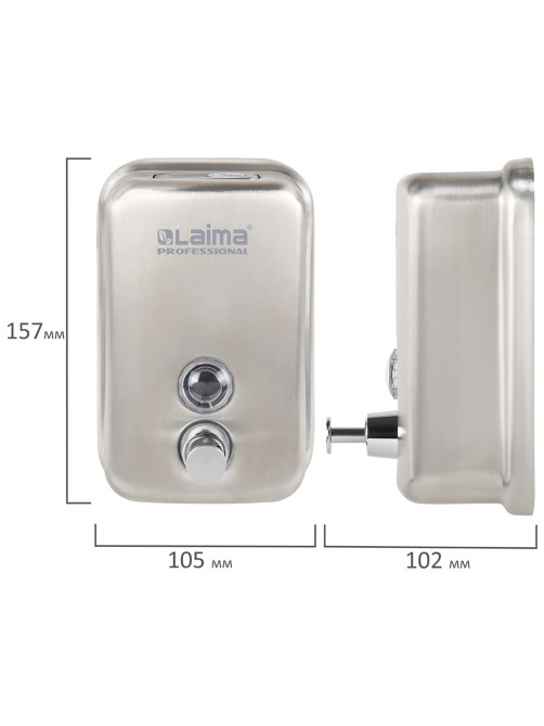 Дозатор для жидкого мыла LAIMA PROFESSIONAL INOX (гарантия 3 года), 0,5 л, нержавеющая сталь, матовый, 605396