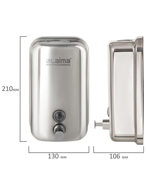 Дозатор для жидкого мыла LAIMA PROFESSIONAL INOX (гарантия 3 года), 1 л, нержавеющая сталь, зеркальный, 605393