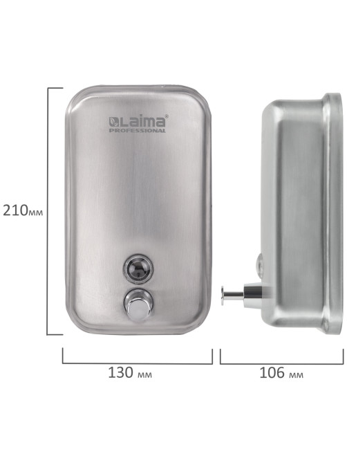 Дозатор для жидкого мыла LAIMA PROFESSIONAL INOX (гарантия 3 года), 1 л, нержавеющая сталь, матовый, 605395