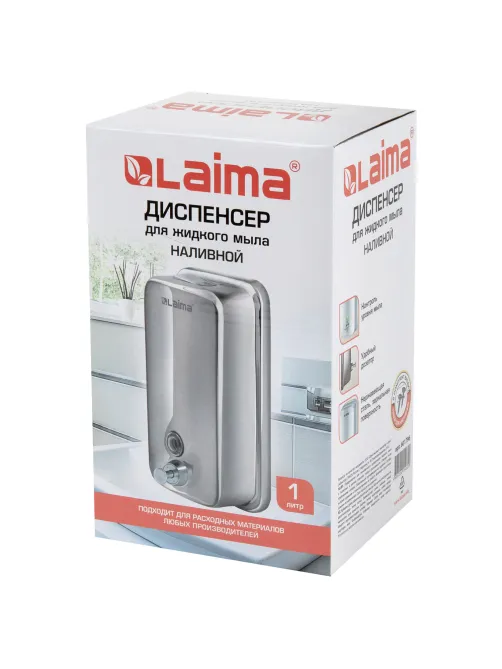 Дозатор для жидкого мыла LAIMA BASIC, 1 л, нержавеющая сталь, зеркальный, 601796