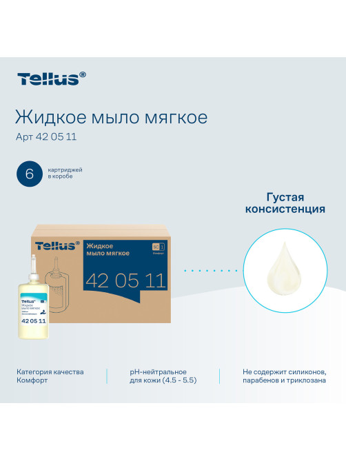 Картридж с жидким мылом одноразовый Tellus/TORK (Система S1) Advanced, 1 л, мягкое, 420511