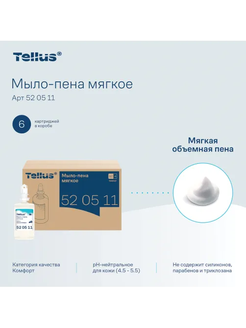 Картридж с жидким мылом-пеной одноразовый Tellus/TORK (Система S4) Advanced, мягкое, 1 л, 520511