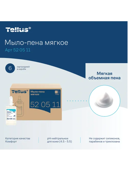 Картридж с жидким мылом-пеной одноразовый Tellus/TORK (Система S4) Advanced, мягкое, 1 л, 520511