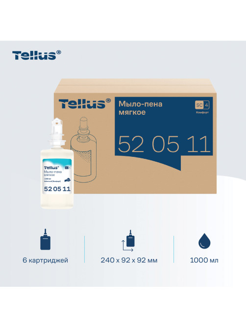 Картридж с жидким мылом-пеной одноразовый Tellus/TORK (Система S4) Advanced, мягкое, 1 л, 520511