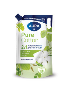 Мыло жидкое 2 в 1 для рук и тела 850 мл, AURA Pure Cotton 