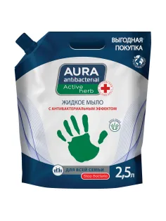 Мыло жидкое антибактериальное для всей семьи 2,5 л, AURA ANTIBACTERIAL 