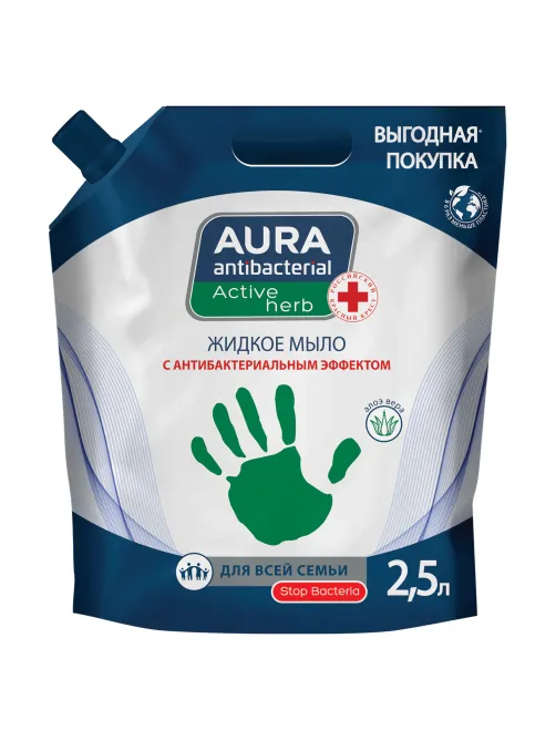 Мыло жидкое антибактериальное для всей семьи 2,5 л, AURA ANTIBACTERIAL 