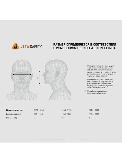 Маска полнолицевая Jeta Safety 5950, силикон, ударопрочный поликарбонат, защитная пленка, без фильтров, размер М, 5950-M