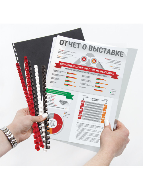 Пружины пластиковые для переплета, КОМПЛЕКТ 100 шт., 6 мм (для сшивания 10-20 л.), черные, BRAUBERG, 530809