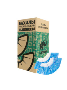 Бахилы двойные, КОМПЛЕКТ 1900 шт. (950 пар), СТАНДАРТ, 39х14 см, 28 мкм, 2,6 г, бело-синие, ELEGREEN, ПНД-7/7/1р-Б-С