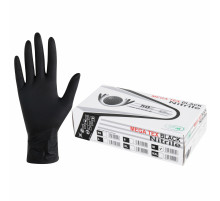 Перчатки нитриловые сверхпрочные с текстурой SFM MEGA TEX BLACK, Германия, 25 пар (50 штук), размер 7-8 (средний)